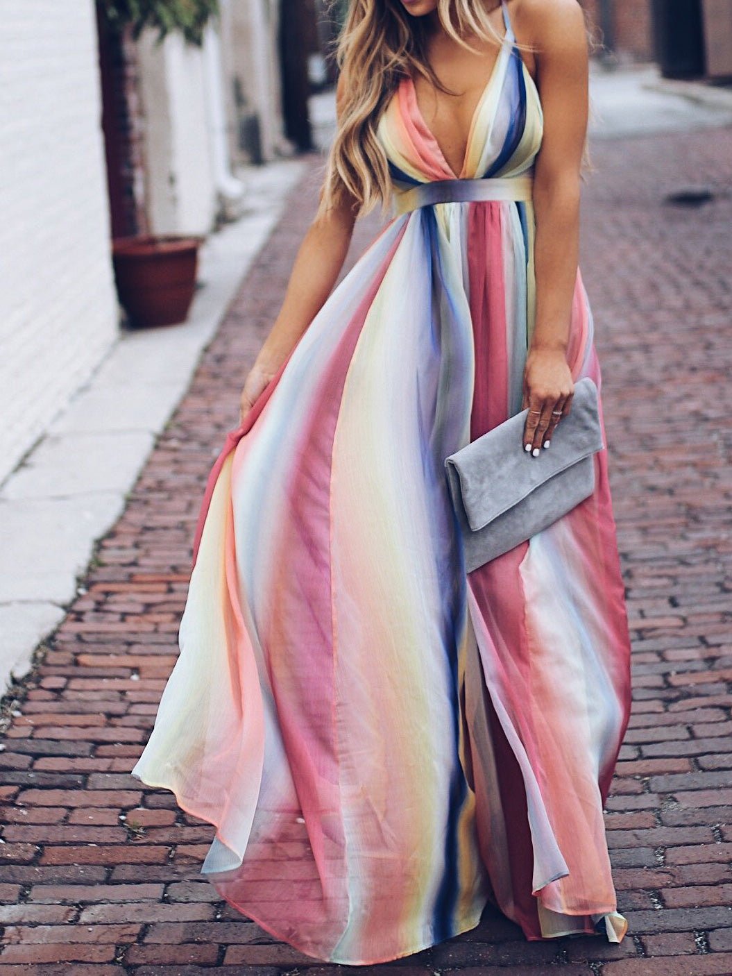 Valenzora | Women's Rainbow Print Strapless Backless Dress