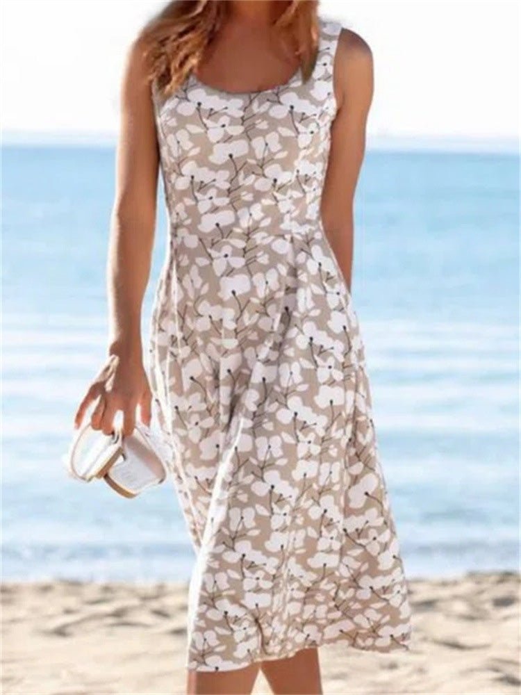 Valenzora | Damenkleider Rundhals Blumenmuster Ärmelloses Kleid