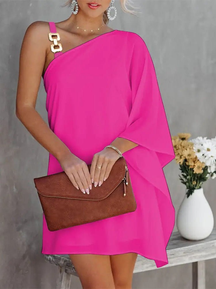 Valenzora | Women's Dresses Solid Metal Straps Off-Shoulder Doll Sleeve Dress
