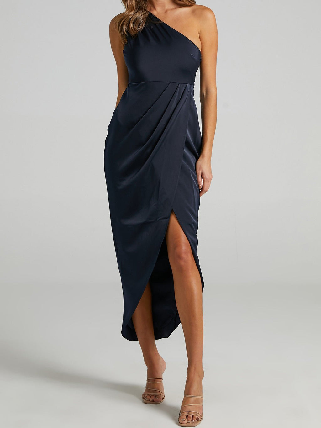 Valenzora | Women's Solid Color Dresses One Shoulder Sleeveless Irregular Slit Dress