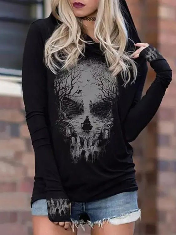 Valenzora | Damen Totenkopf-Langarm-Hoodie