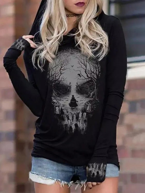 Valenzora | Damen Totenkopf-Langarm-Hoodie