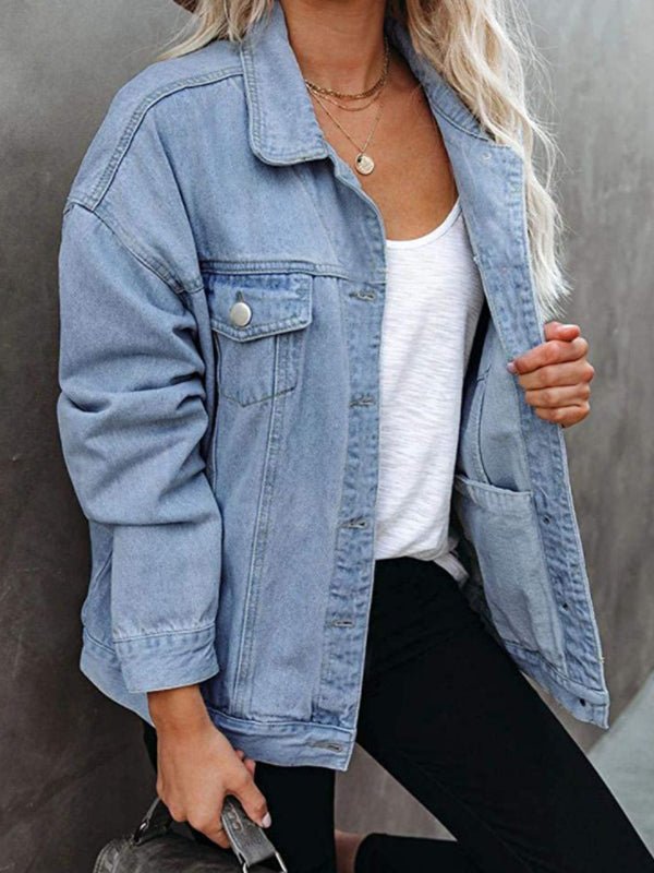 Valenzora | Women's Solid Color Jacket, Flap Pocket, Button, Denim Jacket