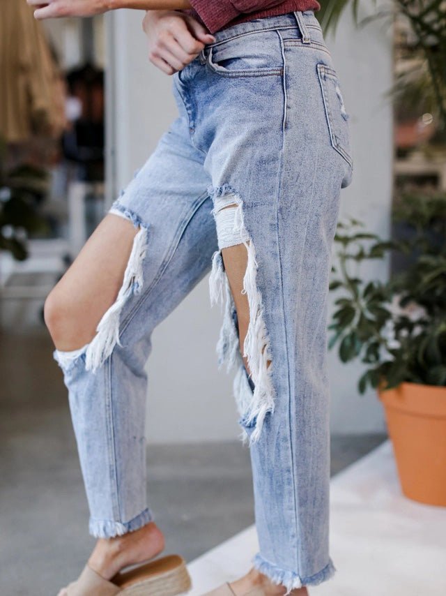 Valenzora | Damen gewaschene zerrissene Jeans mit Taschen