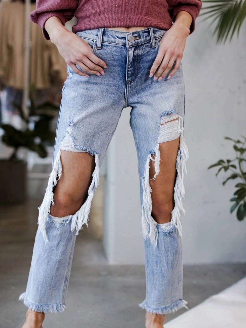 Valenzora | Damen gewaschene zerrissene Jeans mit Taschen