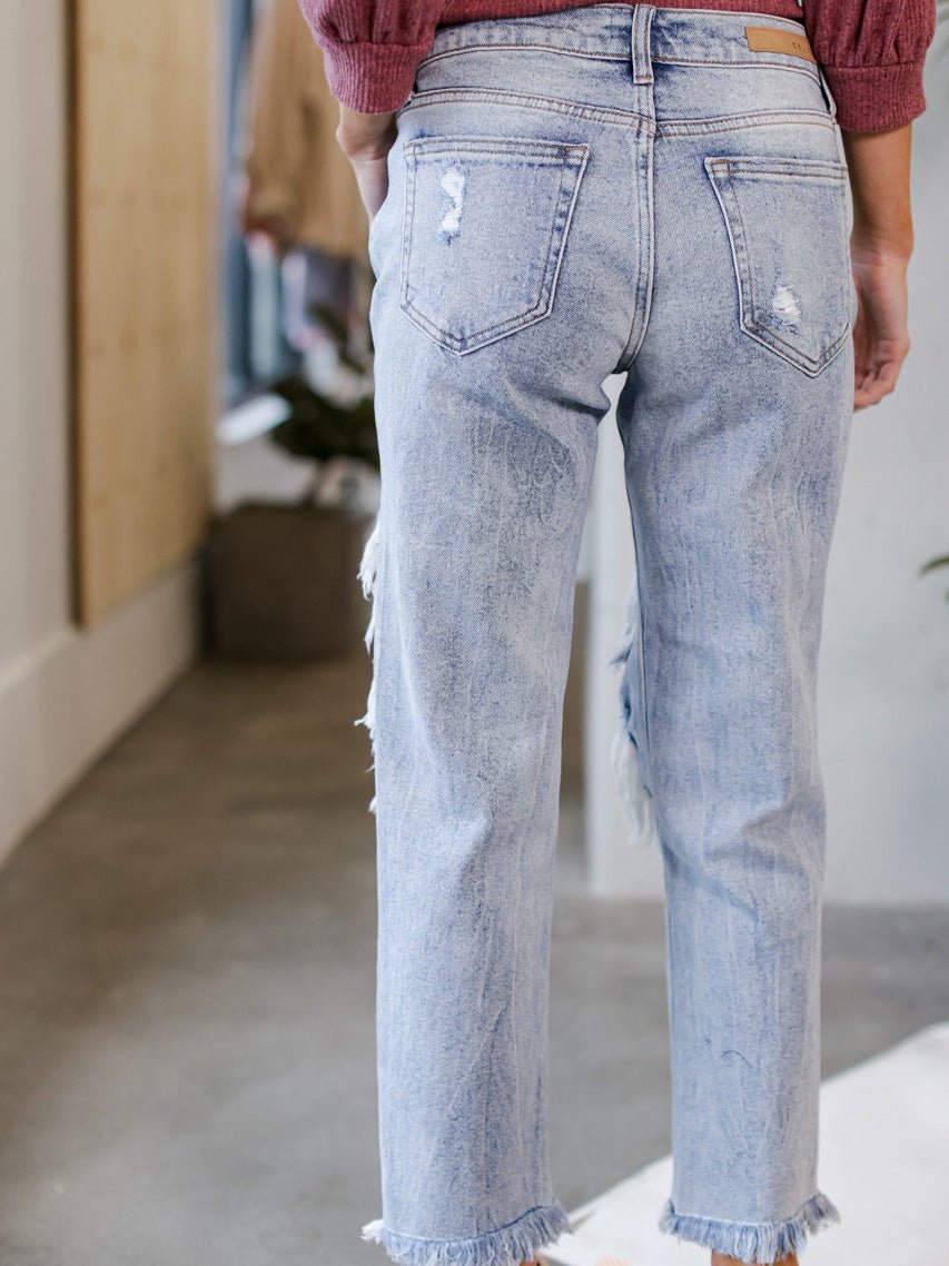 Valenzora | Damen gewaschene zerrissene Jeans mit Taschen