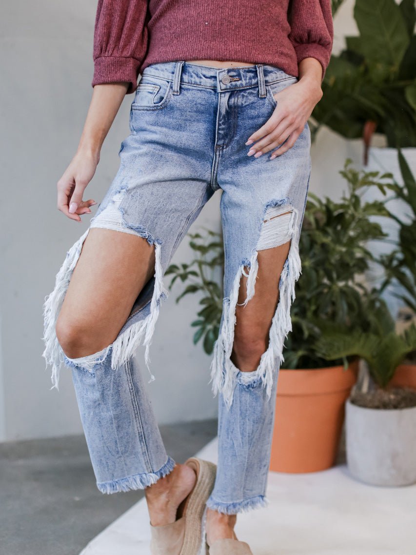 Valenzora | Damen gewaschene zerrissene Jeans mit Taschen