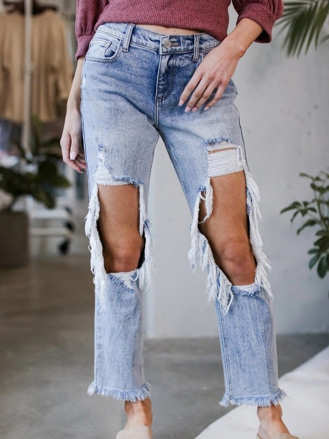 Valenzora | Damen gewaschene zerrissene Jeans mit Taschen