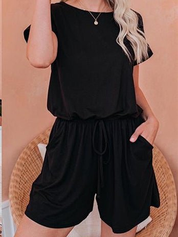 Valenzora | Damen-Jumpsuits, einfarbig, kurzärmelig, zum Schnüren, legerer Jumpsuit