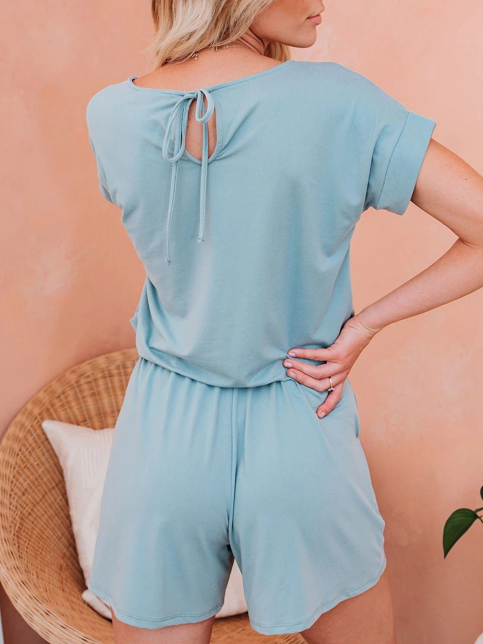 Valenzora | Damen-Jumpsuits, einfarbig, kurzärmelig, zum Schnüren, legerer Jumpsuit