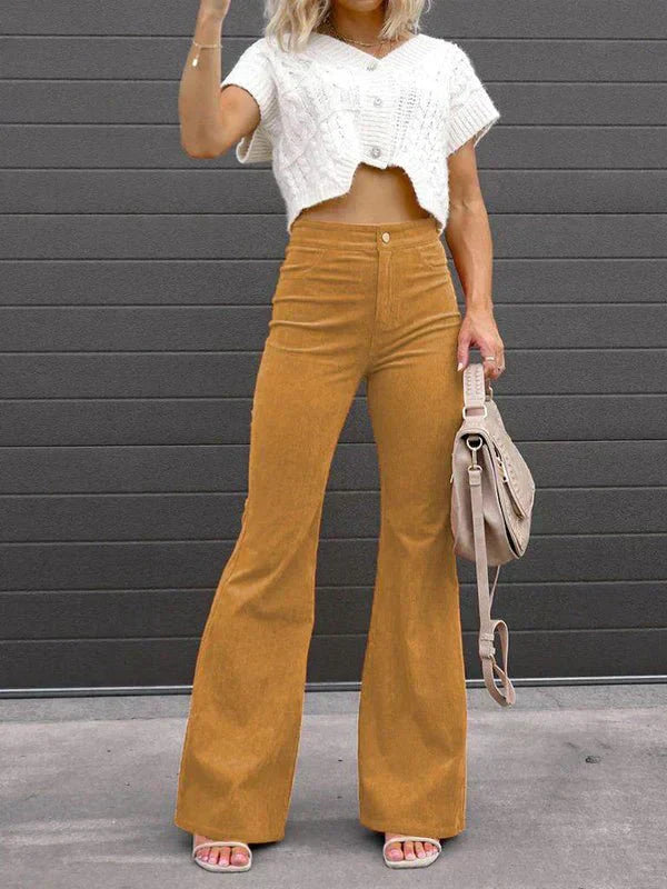 Valenzora | Damen einfarbige Hose mit mittlerer Taille, schmal geschnittene Micro-Schlaghose