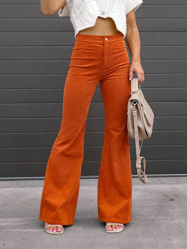Valenzora | Damen einfarbige Hose mit mittlerer Taille, schmal geschnittene Micro-Schlaghose