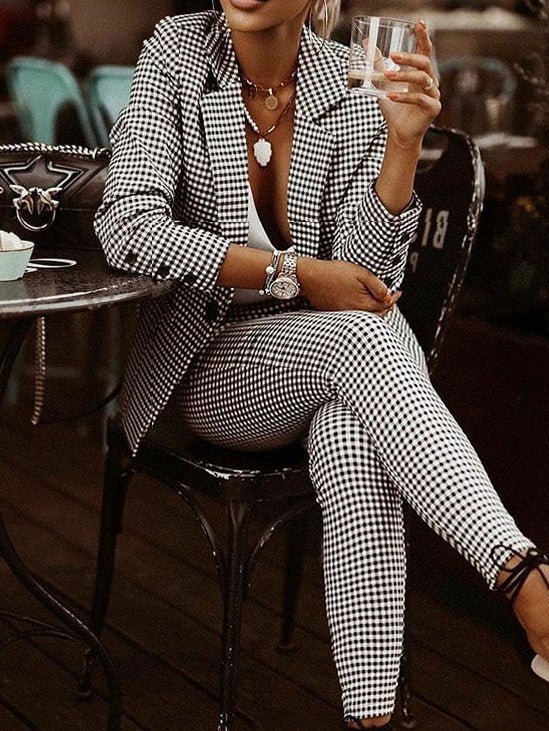 Valenzora | Zweiteiler Damen-Blazer und -Hose mit Karomuster