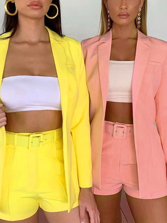 Valenzora | Women's Set Solid Collar Suit Shorts Split Set