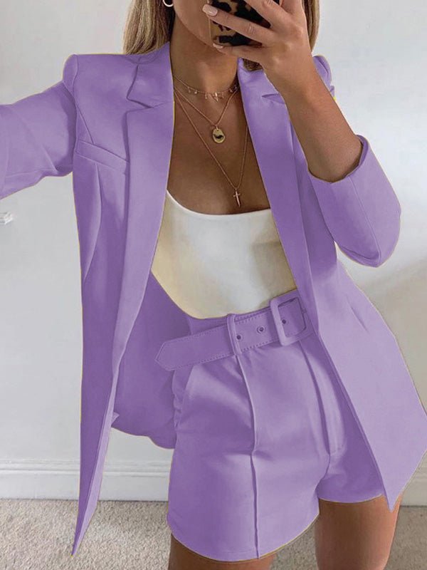 Valenzora | Women's Set Solid Collar Suit Shorts Split Set