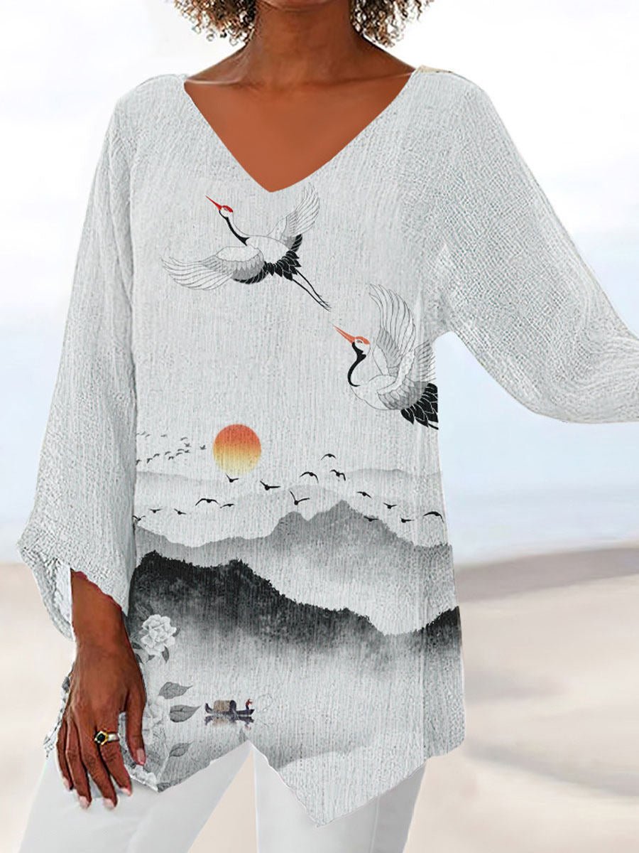 Valenzora | Damen T-Shirts Lockeres Print V-Ausschnitt Kurzarm T-Shirt