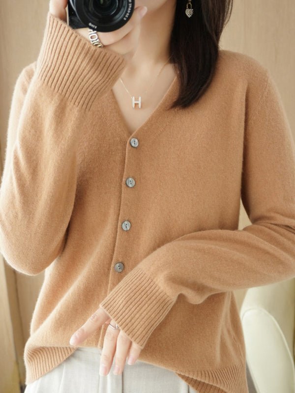 Valenzora | Damen V-Ausschnitt Strickjacke mit Knopfleiste und langen Ärmeln