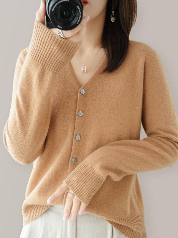 Valenzora | Damen V-Ausschnitt Strickjacke mit Knopfleiste und langen Ärmeln