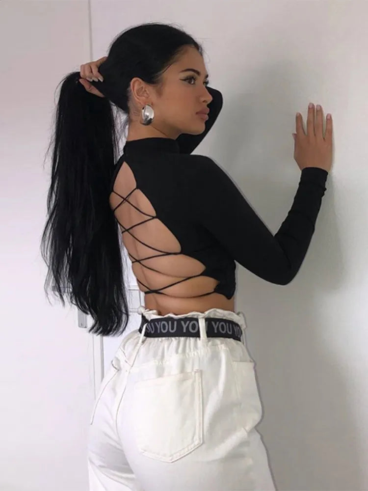 Valenzora | Sexy T-shirt with bandage and long sleeves