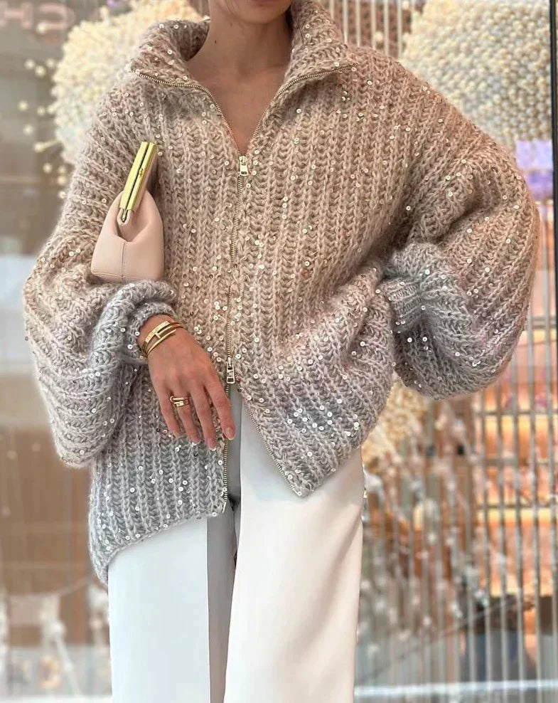 Maeve️ | The elegant, glittering silk cardigan sweater