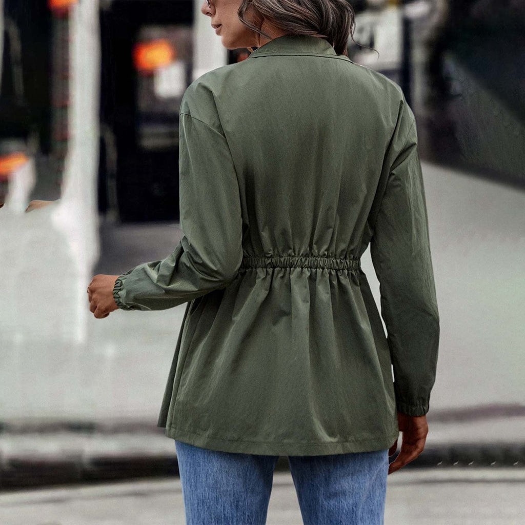 Valenzora - Women's khaki casual drawstring jacket